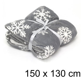 Traditional Grey Snowflake Plaid Christmas Blanket | Super Soft Luxury Sherpa Fleece Throw Blanket | Snug Throw Sofa Bed Plush Blanket 150 X 130cm