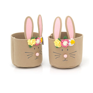 Set Of 2 Cute Bunny Ear Storage Baskets Hampers | 2 Piece Bunny Rabbit Felt Bucket | Rabbit Organiser Bin For Nursery Easter Gift Baskets