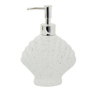 Shell Soap Dispenser 17.5cm White Speckled Ceramic Bathroom Pump 250ml Nautical