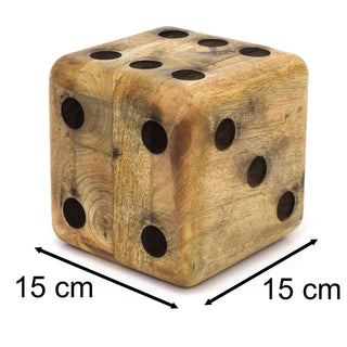 Mango Wood Dice Shaped Doorstop | Novelty Chunky Cube Wooden Door Stopper - 15cm