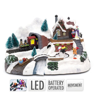 Illuminated Christmas Scene With Movement Xmas Model Village | Light Up LED Animated Christmas Village Ornament | Design Varies One Supplied