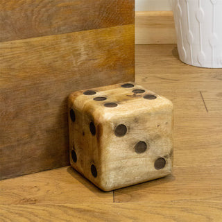 Mango Wood Dice Shaped Doorstop | Novelty Chunky Cube Wooden Door Stopper - 15cm