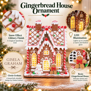 Light Up Gingerbread House, Gisela Graham Candy Cane Christmas Decoration 24cm