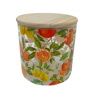 Oranges & Lemons Glass Canister, 850ml Airtight Wooden Lid Storage Jar