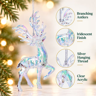 Iridescent Reindeer Hanging Christmas Tree Decoration, Gisela Graham 14cm