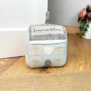 Fabric House Door Stop | Home Sweet Home Embroidered Cottage Doorstop - 16cm