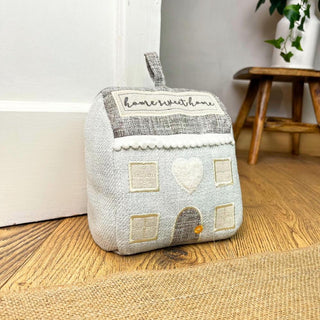 Fabric House Door Stop | Home Sweet Home Embroidered Cottage Doorstop - 16cm