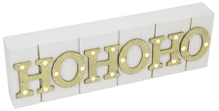 Light Up LED Gold Glitter Santa Ho Ho Ho Wooden Block Christmas Decoration