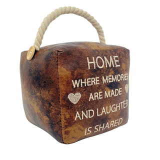 Home Where Memories are Made Faux Leather Doorstop with Rope Handle - 14cm