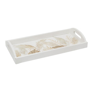 Botanical Pampas Grass Serving Tray Display Tray| White Wooden Tray With Handles Drinks Tray | Kitchen Tea Coffee Tray Snack Trays - 38cm