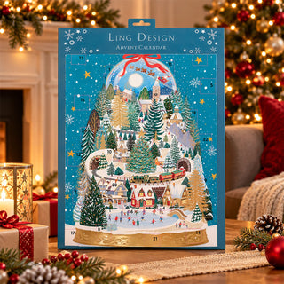 Winter Village Christmas Advent Calendar, 41cm Snow Globe Picture Design
