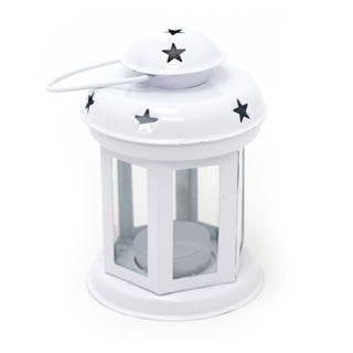 White Moroccan Style Metal Lantern Tealight Holder | Tea Light Candle Lantern