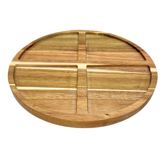Sectioned Ceramic Snack Platter Set with Round Acacia Serving Tray - 21.5cm