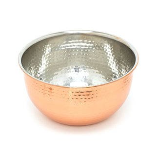 20cm Stylish Copper Silver Metal Kitchen Fruit Bowl | Round Stainless Steel Display Dish With Hammered Detail | Serving Bowl Copper Kitchen Accessories