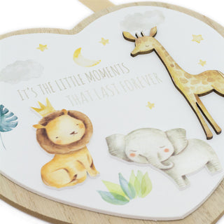 Wooden Heart Shaped Little Moments Plaque | Baby Nursery Safari Hanging Sign