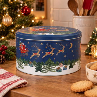 Nostalgia Sleigh Christmas Cake Tin, 23cm Gisela Graham Round Storage Tin