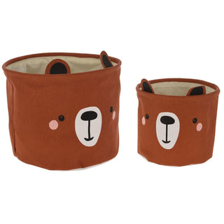 Set Of 2 Childrens Fabric Storage Baskets | Kids Toy Storage Boxes - Bear