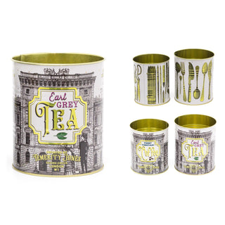 Set of 2 Monochrome Retro Metal Storage Tins | Vintage Metal Display Can | Decorative Retro Tin Cans