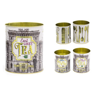 Set of 2 Monochrome Retro Metal Storage Tins | Vintage Metal Display Can | Decorative Retro Tin Cans