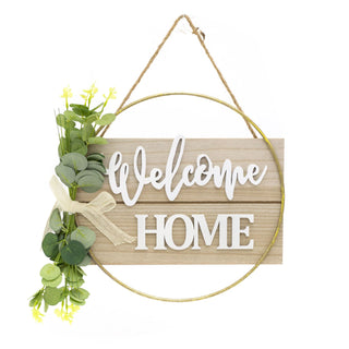 30cm Rustic Floral Wooden Welcome Sign House Plaque | Botanical Welcome Home Large Decorative Welcome Plaque | Round Welcome Door Wreath
