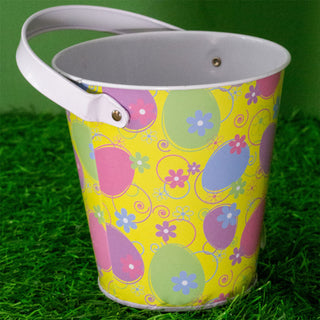 Tin Easter Egg Hunt Bucket | Metal Easter Basket Easter Bucket With Handle