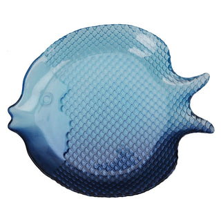 Fish Shaped Glass Dish, 180ml Blue Nautical Snack Serving Bowl 20x17cm