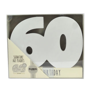 White Wooden 60th Birthday Signature Plaque And Pen Happy Birthday Keepsake Gift