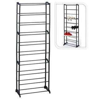 10 Tier Narrow Shoe Rack Black Metal Shoe Storage Organiser | Tall Rack For Storing Shoes Footwear Storage Rack | Hallway Cupboard Metal Shoe Rack Holds 20 Pairs