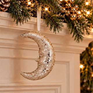 Gisela Graham Gold Moon Christmas Decoration, 13cm Hanging Ornament
