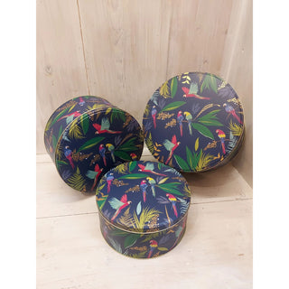 Sara Miller Set Of 3 Parrot Design Round Nesting Cake Tins | Cake Storage Tins