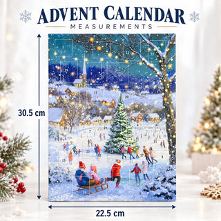 Skating by the Tree Christmas Advent Calendar, Snowy Village Ice Skating Scene