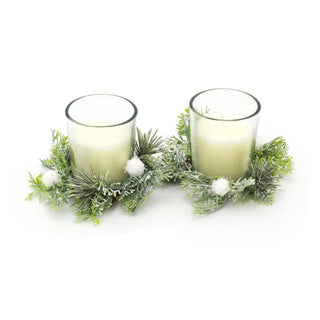 Fig and Wood Sage Scented Candle Christmas Table Centrepiece | 2 Piece Christmas Wreath Candle Pot Ornament | Xmas Fragrance Candle