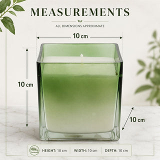 Fig & Apple Scented Candle, 10cm Square Green Ombre Glass Candle