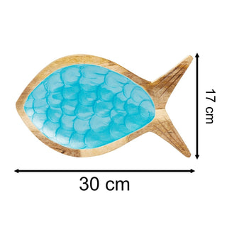 Fish Shaped Blue Enamel Trinket Dish, 30cm Mango Wood Nautical Jewellery Tray