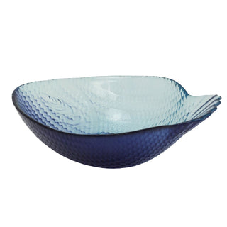 Fish Shaped Glass Bowl, 220ml Blue Nautical Snack Serving Dish 17x13cm