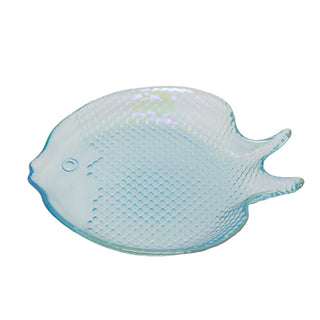 Fish Shaped Glass Dish, 180ml Blue Nautical Snack Serving Bowl 20x17cm
