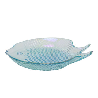 Fish Shaped Glass Dish, 180ml Blue Nautical Snack Serving Bowl 20x17cm
