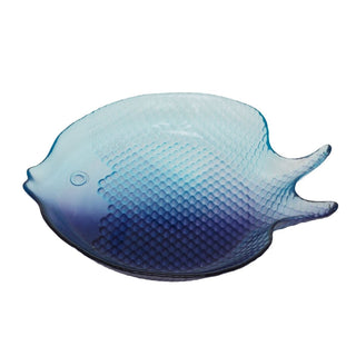 Fish Shaped Glass Dish, 180ml Blue Nautical Snack Serving Bowl 20x17cm