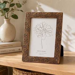 Floral 5x7 Wooden Photo Frame, Freestanding or Wall Mounted Picture Frame
