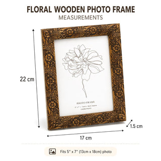 Floral 5x7 Wooden Photo Frame, Freestanding or Wall Mounted Picture Frame