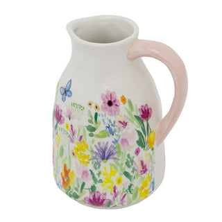 Floral Vase, 18cm Ceramic Flower Jug Multicoloured Pink Handle Spring Home Decor