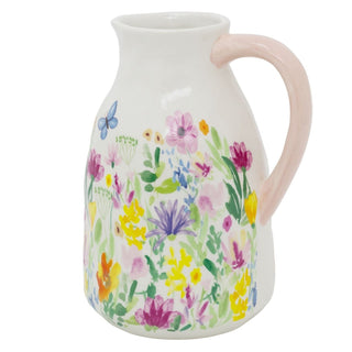 Floral Vase, 18cm Ceramic Flower Jug Multicoloured Pink Handle Spring Home Decor