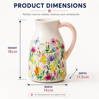 Floral Vase, 18cm Ceramic Flower Jug Multicoloured Pink Handle Spring Home Decor