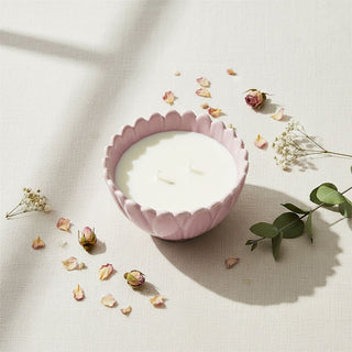 Flower Petal Scented Candle, 2 Wick Ceramic Bowl Floral Fragrance Candle 12.5cm