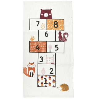 Forest Friends Children's Rug For Bedroom | Hopscotch Design Floor Mat White Cotton Kids Rug | Girls Boys Nursery Bedroom Floor Rug Area Rug 72 x 137cm