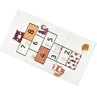 Forest Friends Children's Rug For Bedroom | Hopscotch Design Floor Mat White Cotton Kids Rug | Girls Boys Nursery Bedroom Floor Rug Area Rug 72 x 137cm