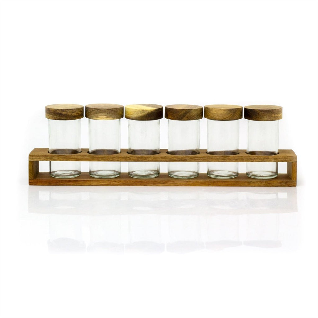Free Standing Spice Rack & 6 Glass Jars | Set of 6 Glass Jars In Acaci ...