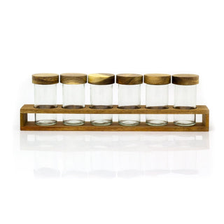 Free Standing Spice Rack & 6 Glass Jars | Set of 6 Glass Jars In Acacia Holder