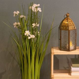 Freestanding Artificial White Flowers Bouquet | Floral Grasses Artificial Flora