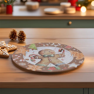 Gingerbread Christmas Tin Platter | Round Christmas Serving Tray Platter - 33cm